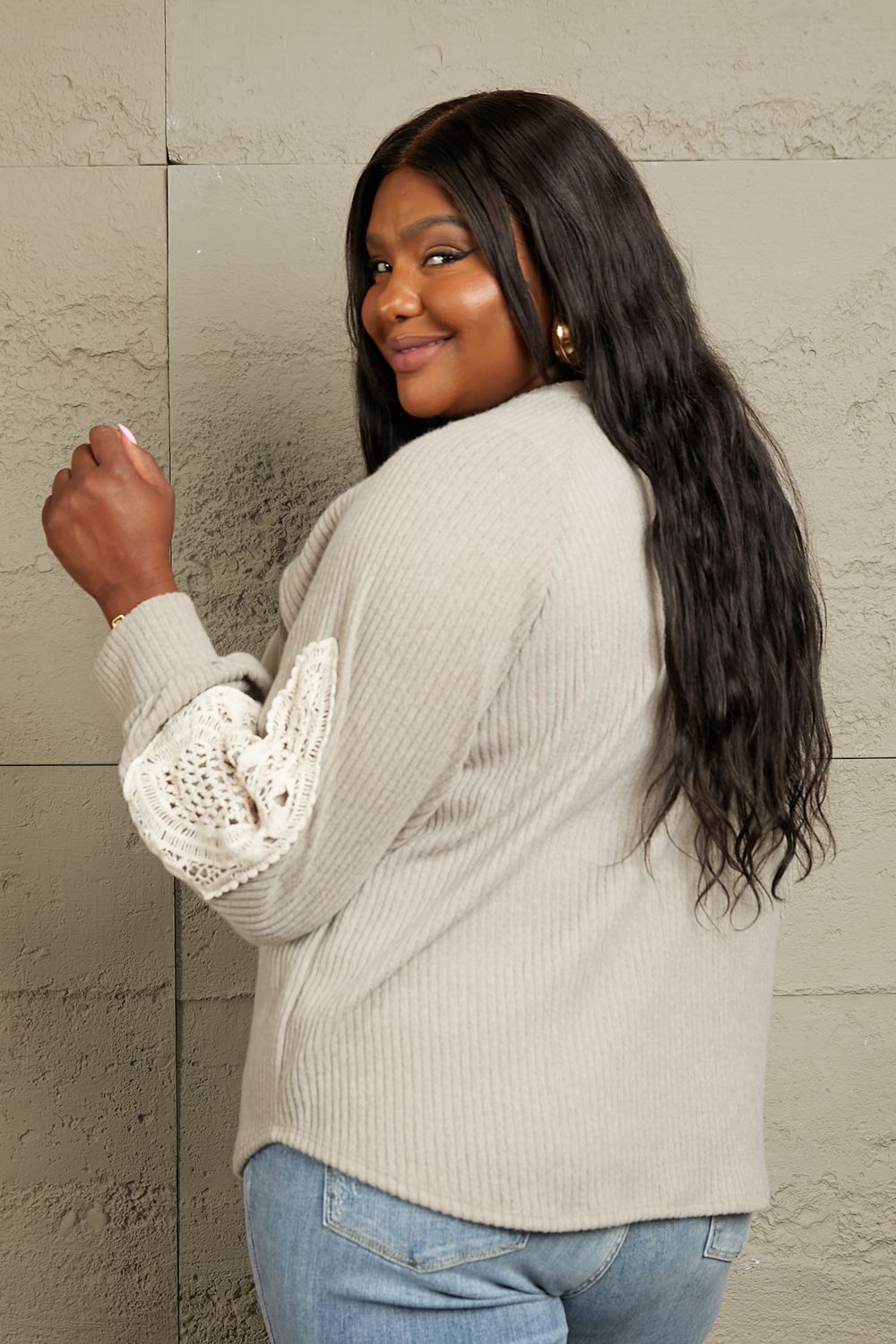 Sew In Love Lace Patch Detail Sweater - beige