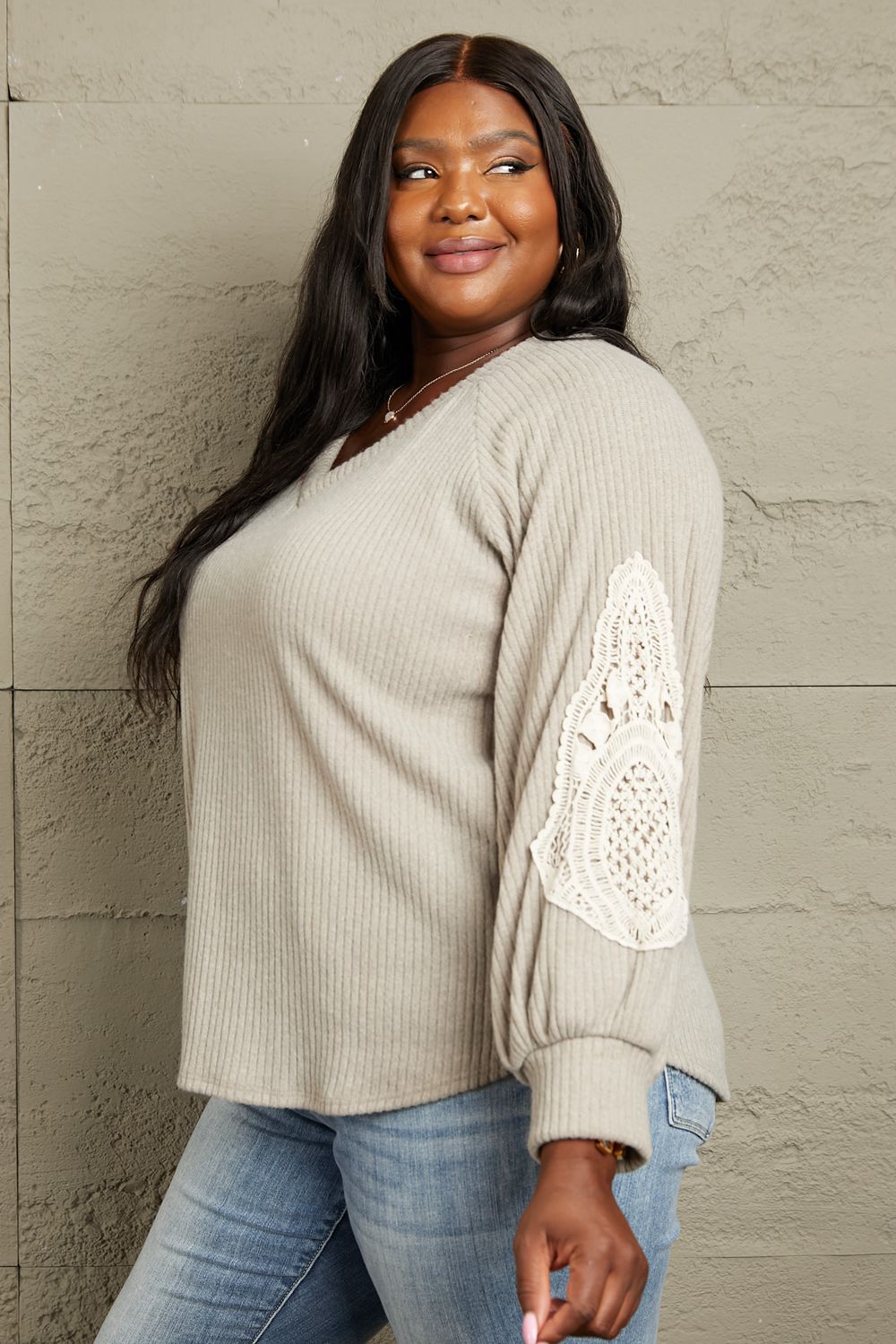 Sew In Love Lace Patch Detail Sweater - beige