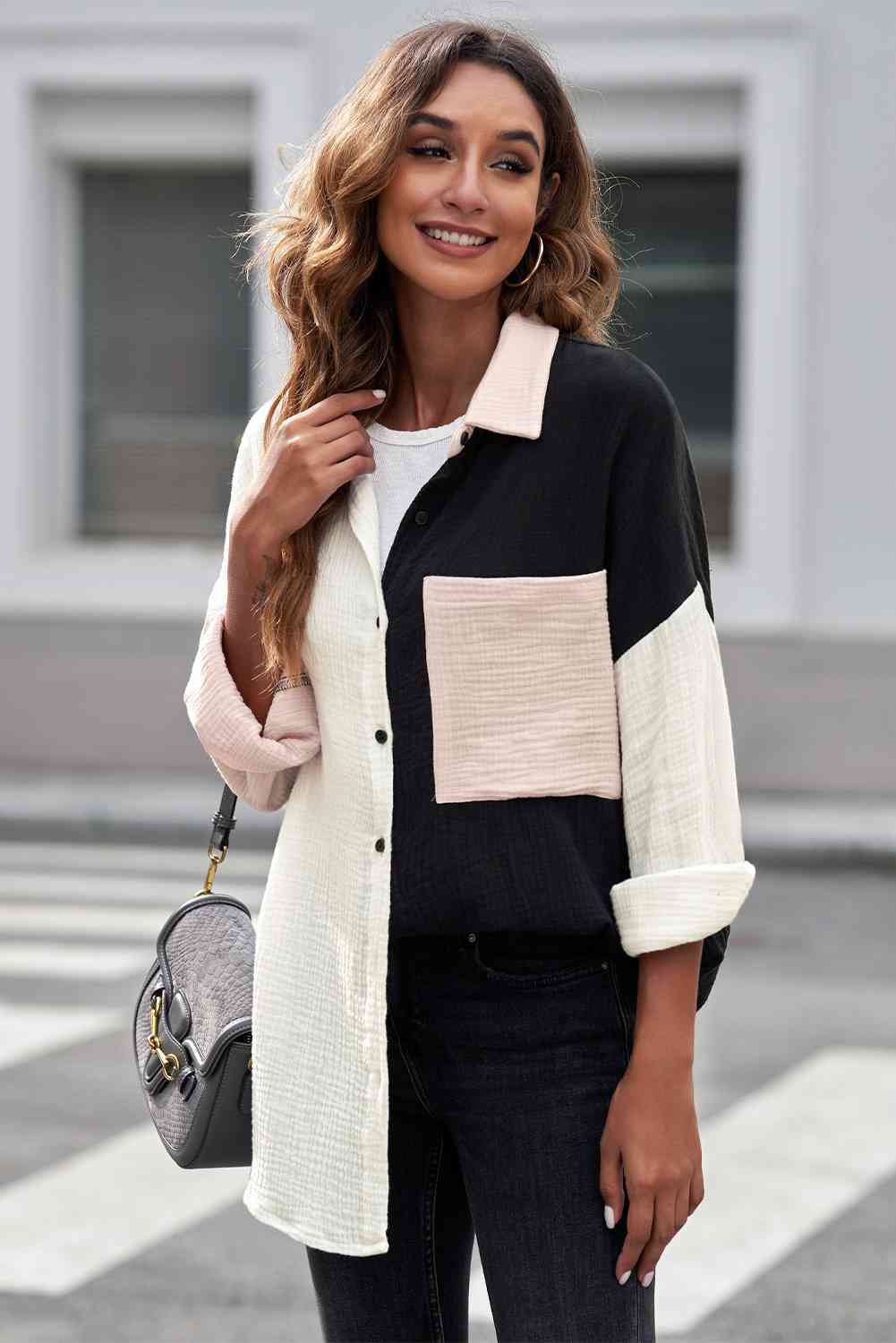 Tamra Textured Color Block Shirt