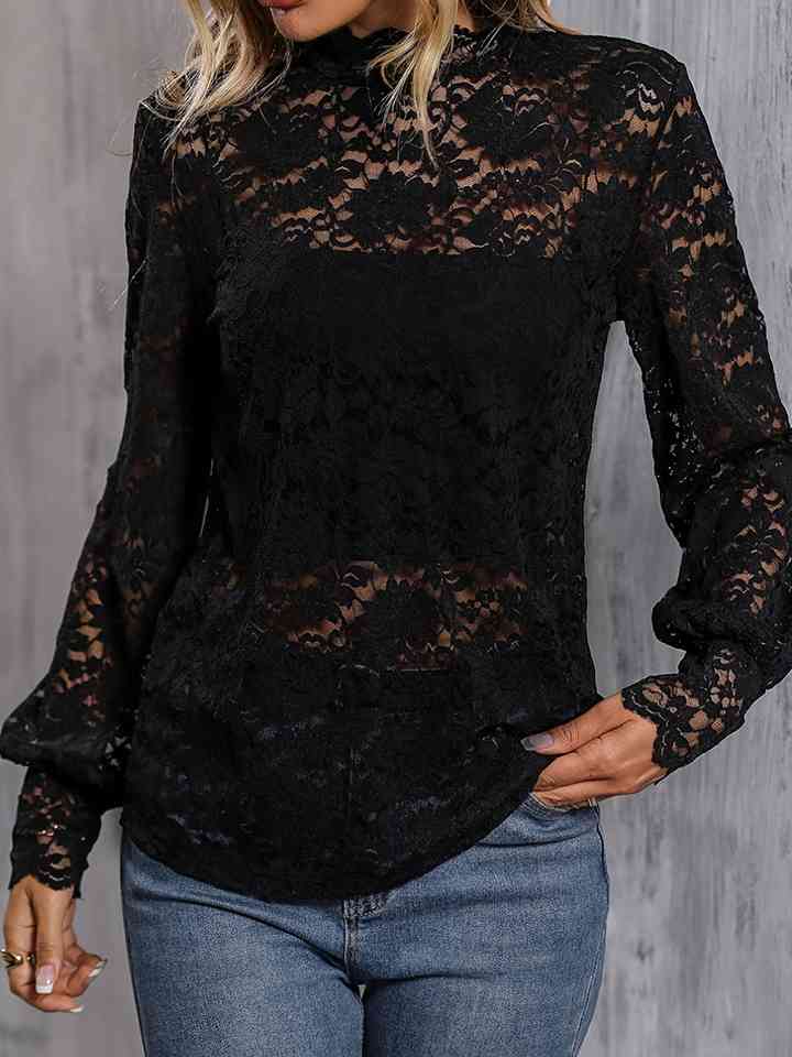 Richards Mock Neck Lace Blouse