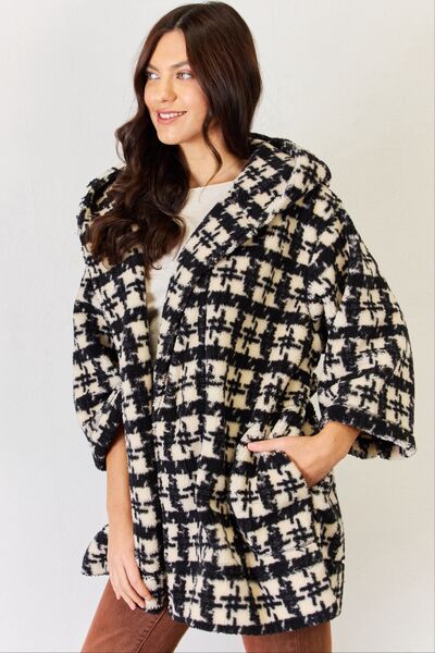 Cassandra Fuzzy Plaid Waist Tie Hooded Robe Cardigan