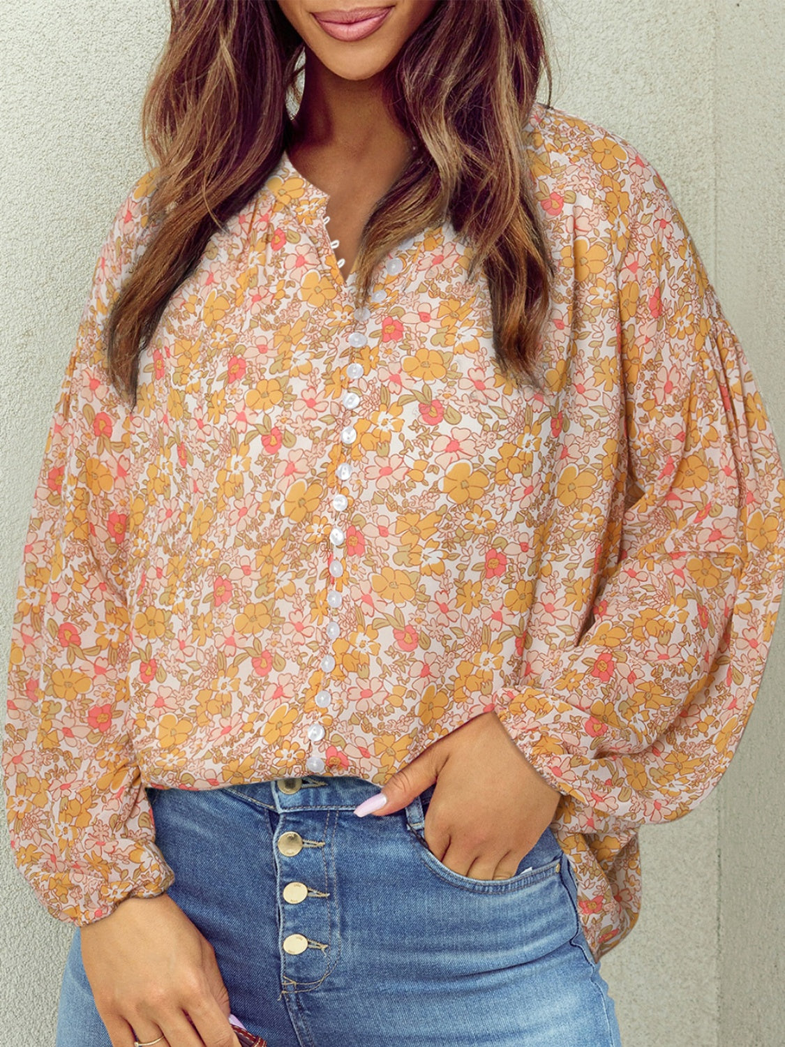 Rachelle Floral Balloon Sleeve Blouse