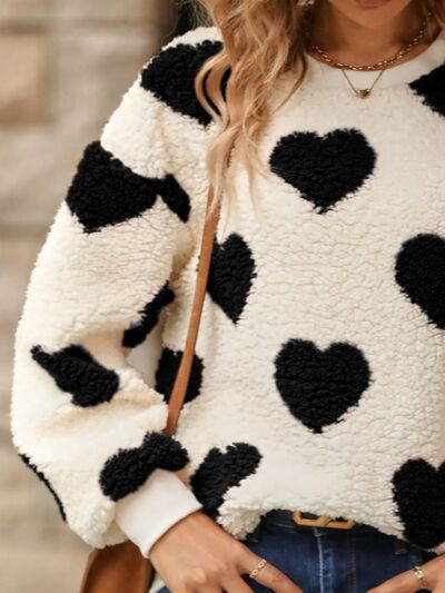 Fuzzy Heart Dropped Shoulder Sweatshirt - 3 colors