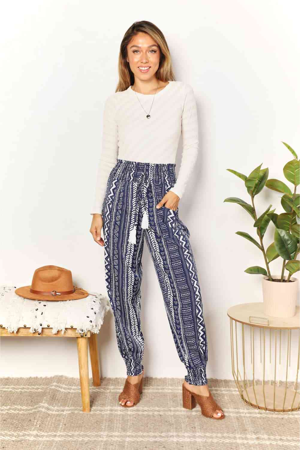 Hailee Geometric Print Tassel High-Rise Pants