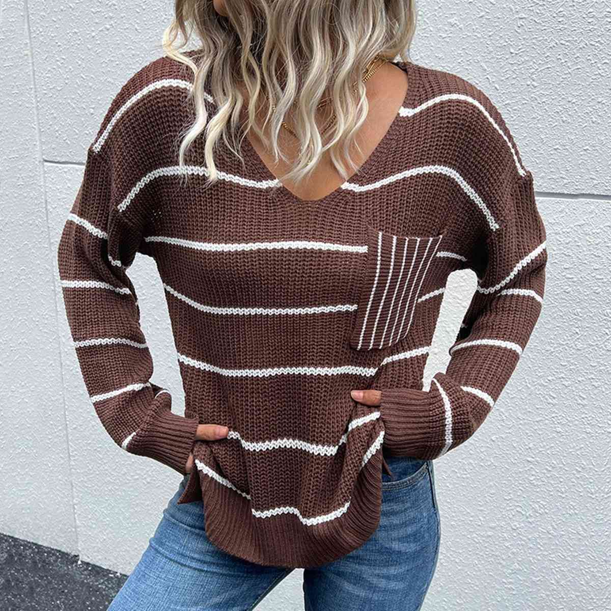 Lo Striped V-Neck Sweater