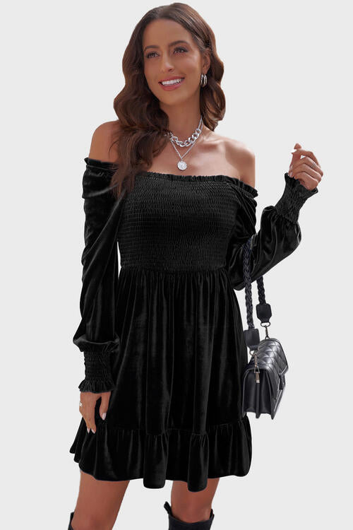 Laura Velvet Ruffle Hem Dress