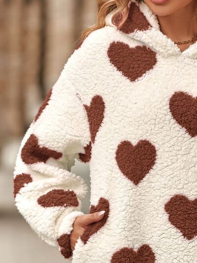 Fuzzy Heart Pocketed Dropped Shoulder Hoodie - 3 colors