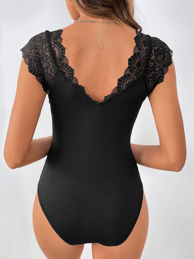 Chrishell Lace Detail V-Neck Sleeveless Bodysuit