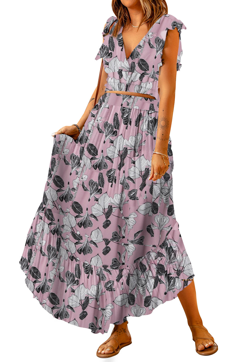 Sai Printed Tie Back Cropped Top and Maxi Skirt Set