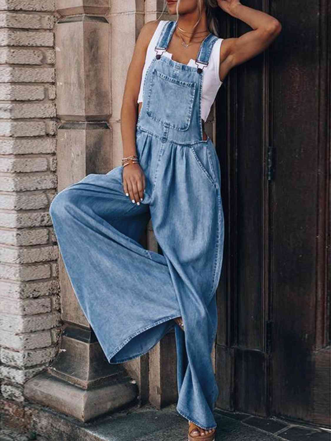 Anya Wide Leg Denim Overalls