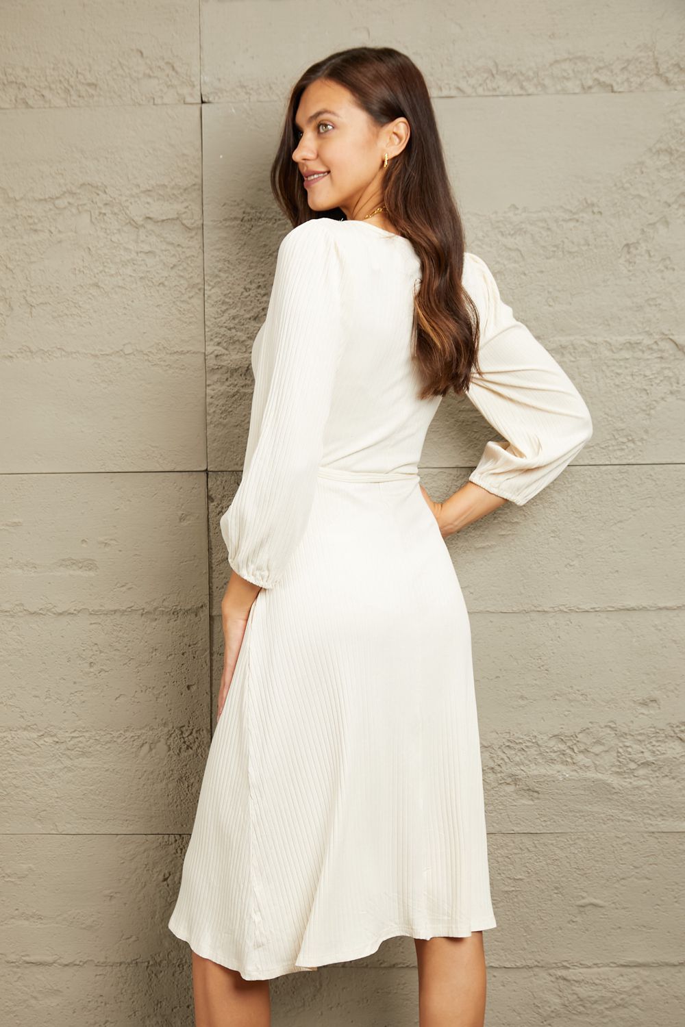 Elly Surplice Flare Ruching Dress - ivory