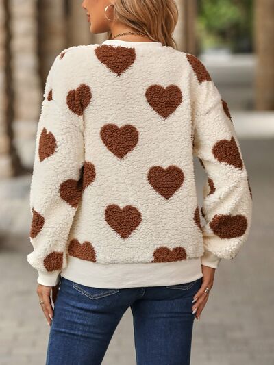 Fuzzy Heart Dropped Shoulder Sweatshirt - 3 colors