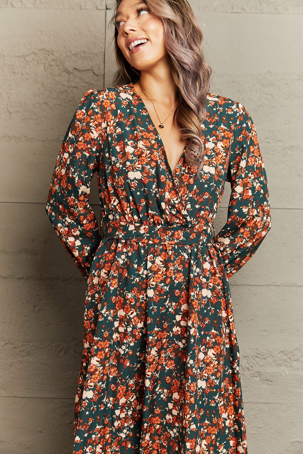 Dominique Fall Floral Midi Dress